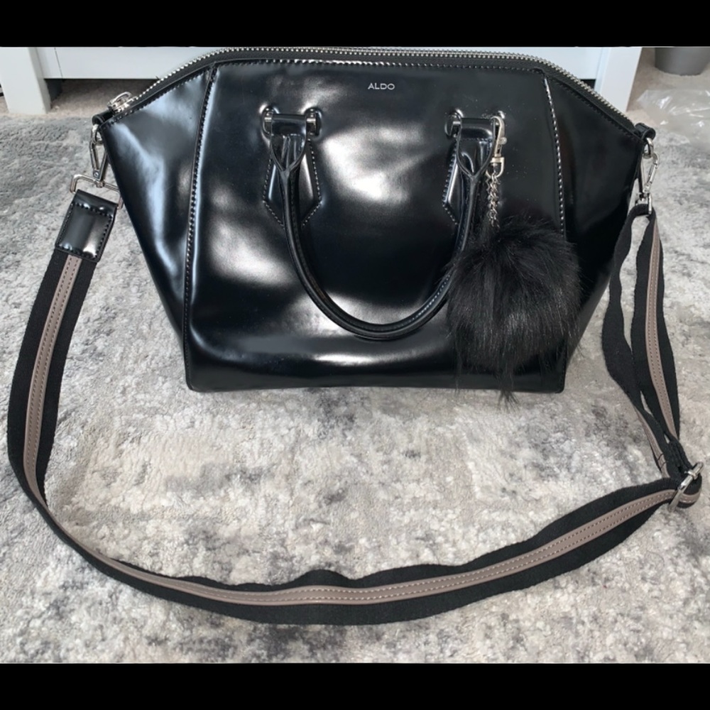 Black Faux Patent Leather Satchel